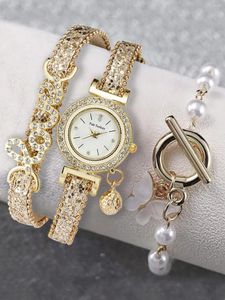 Wristwatches Watches With Bracelet Set Luxury Rhinestone Women Fashion Elegant Wristwatch Quartz Watch Love For Girl Ladies Clock Relogio