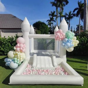 atacado Commerica White Bounce House For Kids 13' X 8' castelo inflável de PVC completo com slide mini salto bola pit com ventilador de ar frete grátis