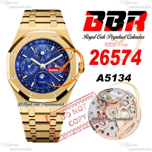 26574 Karmaşık A5134 Otomatik Erkekler İzle BBRF 41mm Sarı Altın Sürekli Takvim Mavi Dial Paslanmaz Çelik Bilezik Süper Sürümü PureTiMewatch Reloj Hombre