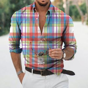 Camicie casual da uomo Camicia a maniche lunghe di design casual da strada Taglia S-5XL Plaid hawaiano 3D a righe per viaggi Estate Allentato Top oversize