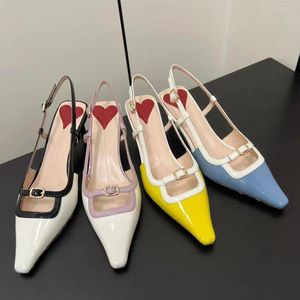 Scarpe eleganti color caramella sandali da donna De Mujer Verano tacchi a spillo punta quadrata Zapatos Para Damas En Oferta Splice Slingback 2024
