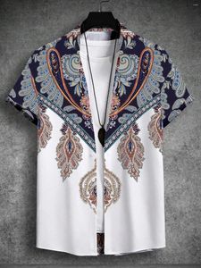 Мужские повседневные рубашки 2024, летняя рубашка с коротким рукавом и принтом пейсли, на пуговицах, в гавайском стиле, с 3D принтом