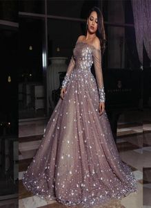 Elegant Elie Saab Long Sleeve Tulle Formal Evening Dresses Beaded Party Gowns Arabic Prom Dress Maxi Wear A Line 20206835025