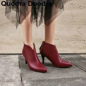 Сапоги New Wine Red Women Winter Antrable Boots Thin High Heels Shoes Short Boot