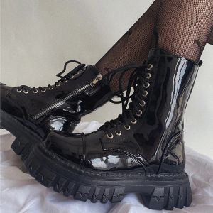 Stivali stivali da donna 2022 stivali in pelle di brevetto cunei a vite