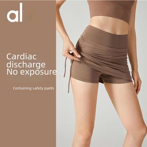 2024Aloyoga Mulheres Verão Novos Shorts Calças de IOGA Cordão Cinta Badminton Curto Forro Interno Feminino Anti Light Saia Fitness Marca Shorts de Movimento