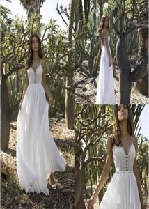 Asaf Dadush 2019 Garden Wedding Dresses A Line Pärlor Backless Chiffon Bridal Gowns Boho Lace Tulle Wedding Dress Vestido de Noiva 3975528