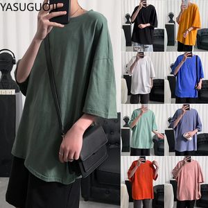 YASUGUOJI T-shirt oversize tinta unita da uomo Bodybuilding e fitness T-shirt casual allentata per lo stile di vita T-shirt streetwear maschile Hip-Hop 240305