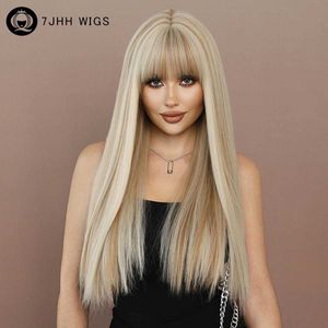 Synthetic Wigs Long Straight Light Blonde Wig for Women Daily Party Highlight Brown Synthetic Layered Hair Wigs with Bangs Halloween Cosplay 240328 240327