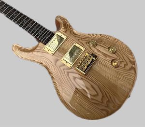 Chińska gitara elektryczna naturalny kolor klonowy złoty sprzęt mahoniowy ciało i szyja 2589
