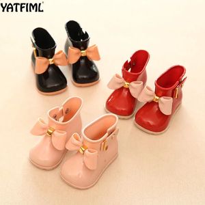 yatfiml 패션 여자 아기 레인 부츠 PVC 방수 부츠와 함께 아동의 수지 신발 240304