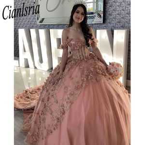 Sukienki Quinceanera sukienki balowe kwiatowe aplikacje Crystal Sweet 16 Sukienki urodzinowe przyjęcie urodzinowe