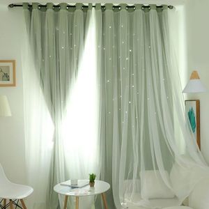 Nordic Modern Tulle Black Out Double Curtains with Star Tassel Black Out Blinds Bedroom Window Curtains Drape Home Textile2348