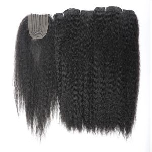 Pack Synthetic Hair Bundles with Closure Kinky Straight Synthetic Sew in Weave Hair Bundles Women Weavon 2 Bundles with Closures