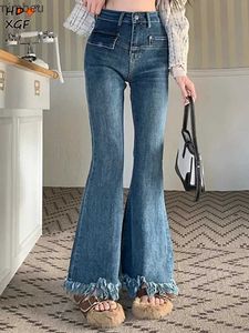 Jeans da donna Jeans dritti a vita alta Donna Primavera Vintage Pantaloni denim casual alla caviglia Pantalones coreani Streetwear Jeans svasati elasticizzatiC24318