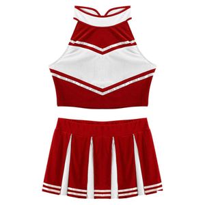 Pigiami sexy da donna Annunci Completi per ragazze della scuola Cheerleader Y Costume Set Uniforme Abito senza maniche Crop Top con mini gonna a pieghe X06 Dhgpa