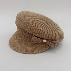 BERETS 202403-2509165 INSシックな日本夏のナチュラル植物繊維草サイドボウノットかわいい女性サービスハット女性レジャーバイザーキャップ