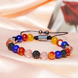 Strand Luksusowy czarny CZ CZ Brave Tkający Bransoletka Mężczyznę Kobiety Rainbow Natural Stone Beats Bracelets Homme Reiki Healing Jewelry Prezenty