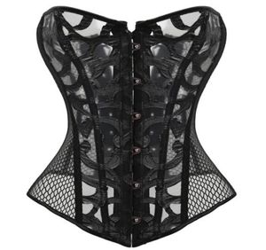 Seksowna talia Trening Corset Body Shaper Woman Corset Black Lace Up Boned Overbust Corset Przezroczysty kwiatowy wzór siatkowy C3153560