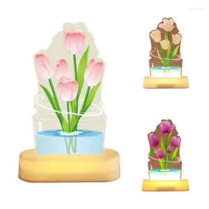 Night Lights Flower Light Table Lamp Bedroom Artificial Flowers Desktop Home Decoration