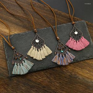 Pendant Necklaces National Style Long Retro Bohemian Crystal Flower Tassel Necklace Women's Collar Jewelry Accessories 2024