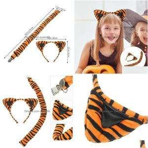 Charme pingente colares orelhas de animais headband tigre cosplay crianças adts adereços favores festa cauda acessórios de halloween gota entrega jóia dh1gc