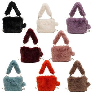 Bolsas de ombro femininas fuzzy satchel saco versátil bonito hobo moda corrente crossbody casual com pom poms outono inverno shopper