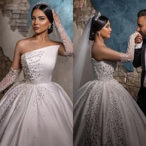 Vintage Pearls Gelinlik Straplez Sequins Gelin Gowns Özel Yapımlı Kolsuz Balo Gown Sweep Train Vestido de Novia