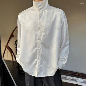 Мужские повседневные рубашки SYUHGFA, атласная мужская рубашка в стиле ретро, воротник-стойка, однотонная мужская одежда с длинными рукавами в китайском стиле, весна 2024 г.
