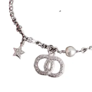 Senhoras banhado a prata pulseiras designer pulseira de diamante mulheres charme carta dupla elegante estrela pulseiras de qualidade superior presente de noivado de casamento zh189 E4