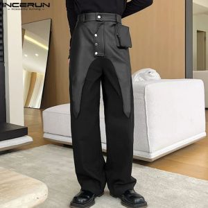 Hosen INCERUN 2023 Koreanische Stil männer Hosen Dekonstruiertes Design Gespleißte Pantalons Mode Lässig PU Leder Tasche Lange Hose S5XL