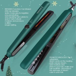 Irons RUCHA Hair Straightener Steam and Infrared Ceramics Flat Iron With LCD Display for Woman's Hair Frizzy Dry Repair Damaged Irons