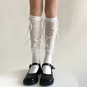 Rteyno Damen Overknee-Socken mit süßer 3D-Schleife, gerippt, Oberschenkelhoch, für drinnen und draußen, langer Stiefel, Club-Streetwear