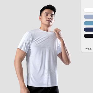 Lu Align Align Lu Lemon Kleidung Sommer Quick Dry Laufen Radfahren Sport Herren T-Shirt Linienmuster Eisseide Training Kurzarm Top raini