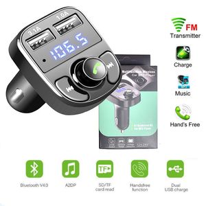 X8 Car charger Dual USB Fast Phone Charger FM Transmitter Bluetooth-compatible5.0 Handsfree Car Kit Audio Modulator MP3 Player Audio Receiver with retail box