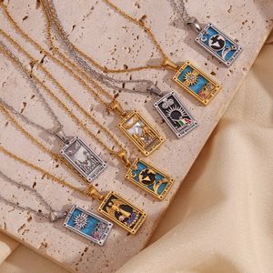 Fashionable and popular pendant stainless steel 18K gold plated retro new tarot card Pendant Necklaces