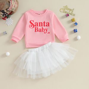 Klänningar mababy 9m4y jul nyfödda spädbarn baby flicka kläder set brev toppar tyll tutu kjolar xmas kostymer småbarn kläder d05