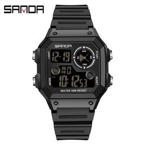 Sanda New Square Swimming Waterproof Alarm Bell Night Glow Male Student Korean Edition Simple and Fashionable Sports Watch