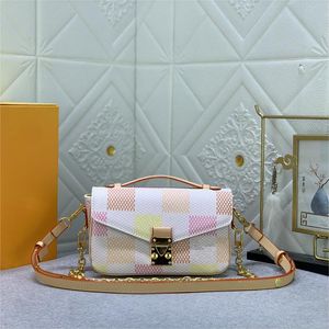 Brand New Mirror Quality Designer Small Metis East West Bags Canvas Hobo Womens Chain Messenger Pochette Purse Bag Luxurys Real Leather Handbags Shoulder Bag