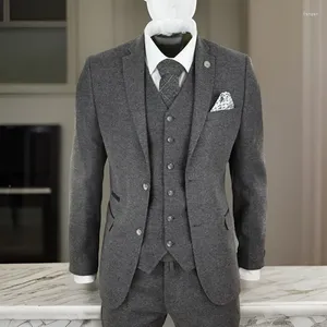 Men's Suits 3 Pcs Woolen For Men Winter Slim Fit Formal Business Groom Tuxedo Wedding Notch Lapel Custom Jacket With Vest Pants 024