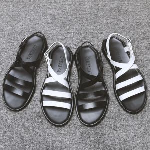 Sandals Mens Sandals Leather Men Summer Shoes 2022 Flat Beach Sandals Male Black White Shoes New Roman Sandals Zapatos De Hombre