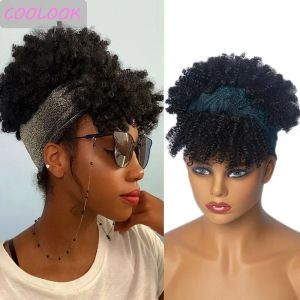 Wigs Short Kinky Curly Headband Wigs for Black Women Afro Curls Blonde Wigs with Scarf Natural Curly Cosplay Wig Synthetic False Hair
