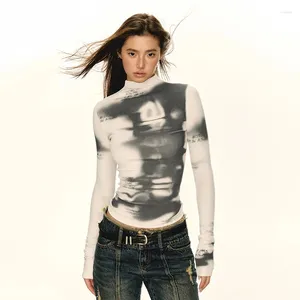 Женские футболки Y2k, модная повседневная футболка с эстетикой граффити и принтом, футболка с длинным рукавом, винтажная уличная одежда в стиле Харадзюку, пуловер, облегающий топ