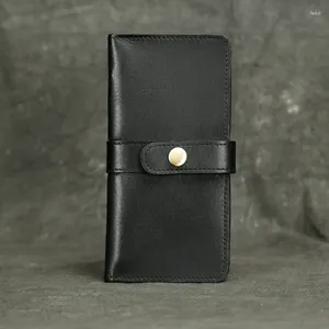 Plånböcker Crazy Horse Leather Wallet Retro Clip Purse First Layer Cowhide Multifunction Card Holder Casual Long Bag Men