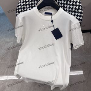 xinxinbuy män designer tee t shirt 2024 Italien prägla brev jacquard stickad kortärmad bomullskvinnor grå svart vit röd s-xl