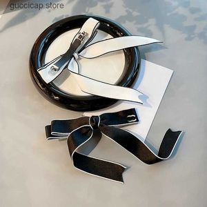 Hair Clips Barrettes Designer Jewelry Sweet Bow Spring Clips Black White Ribbon Bowknot Head Barrettes Double Layer Women Hairpin Fashion Headwear Y240318