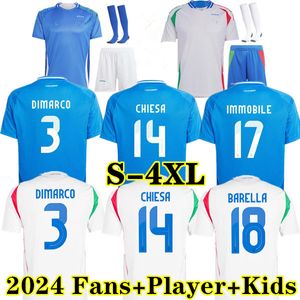 S-4XL Italia Hayranlar Oyuncu 2024 Bonucci Futbol Forsa Jorginho Insigne Verratti Erkek Çocuklar 24 25 Futbol Gömlekleri Chiesa Barella Chiellini Pellegrini Italys