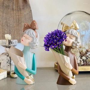 Vase Girl Statue Vase Flower Arfrince Decoratoring Resin Material Desktopプランター用寝室勉強室ダイニングテーブルポーチ