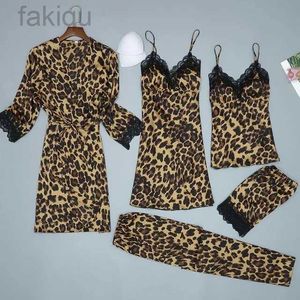 Sexig pyjamas kimono badrock klänning leopard sömnkläder sexig nattklänning lösa lougne mantel kostym hemkläder 24318