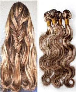 8613 Mieszany kolor fortepianowy Brazylijskie ludzkie włosy wątwa do ciała Fala Brezy Brązowa i blond fortepianowa mieszanka Kolor Virgin Hair Weave Bundles 4PC4021941